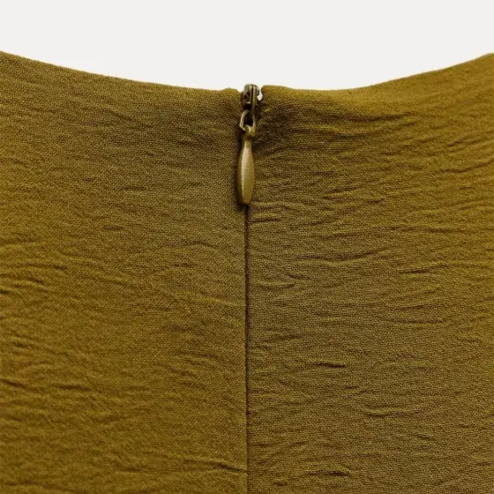 Zara Draped Midi Dress Olive Green Gold Hardware Sleeveless Minimalist Chic M - Picture 4 of 12